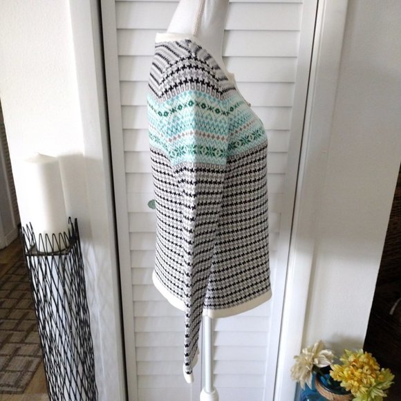 Talbots Houndstooth pattern zip front sweater long sleeves heavy knit‎ Sz PM - Picture 3 of 8